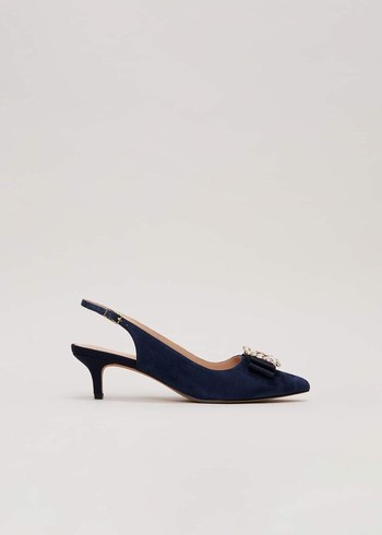 Phase Eight Suede Embellished Kitten Heels Navy Canada | XLWYJK-826